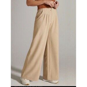 Maeve by Anthropologie Tweed Gold Sparkle Wide Leg Dress Pants S 8 tan trausers